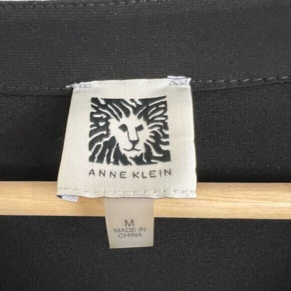 Vintage Anne Klein Women’s Medium Black Sheer Sleeves Blouse Top Shirt Polka - Picture 11 of 13